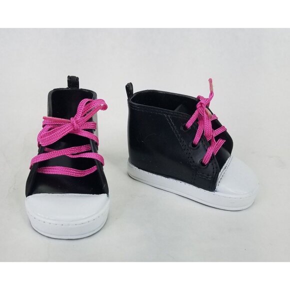 Alexander Doll Shoes Black High Top Pink Lace Up Sneakers Vinyl for Dolls 18" - Picture 1 of 6